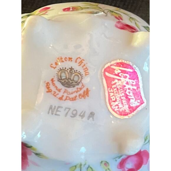 Vtg Lefton China Miniature Creamer & Covered Sugar Pink Rose Chintz NE794R Japan - Picture 5 of 10